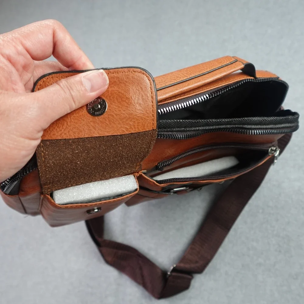 CarlKimu Messenger Bag Mens OS Brown Sport Casual Faux Leather Crossbody